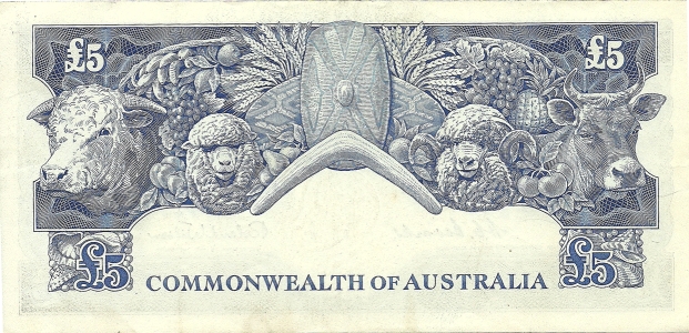 Yidinji Shield on 5 pound note 1954