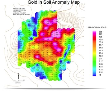 gold anomaly in soil above deposit...