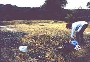 Photograph of smelter slag dump surface where slag is estimated to be 2-3 meters thick.