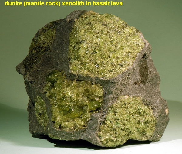 dunite (mantle) xenoliths in basalt lava