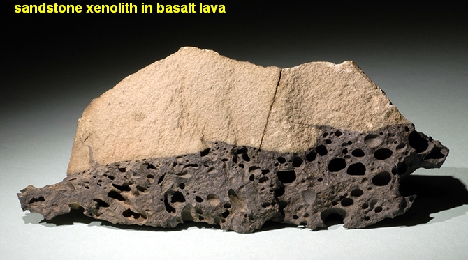 sandstone xenolith in basalt lava
