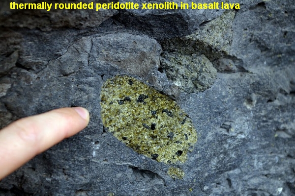peridotite xenolith in basalt lava