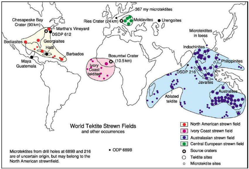 mapa dos Campos tectitas