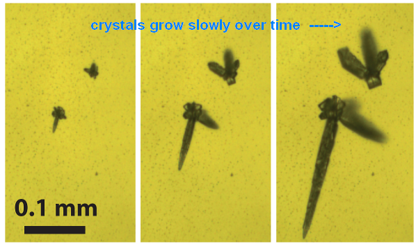 Crystals grow slowly over time